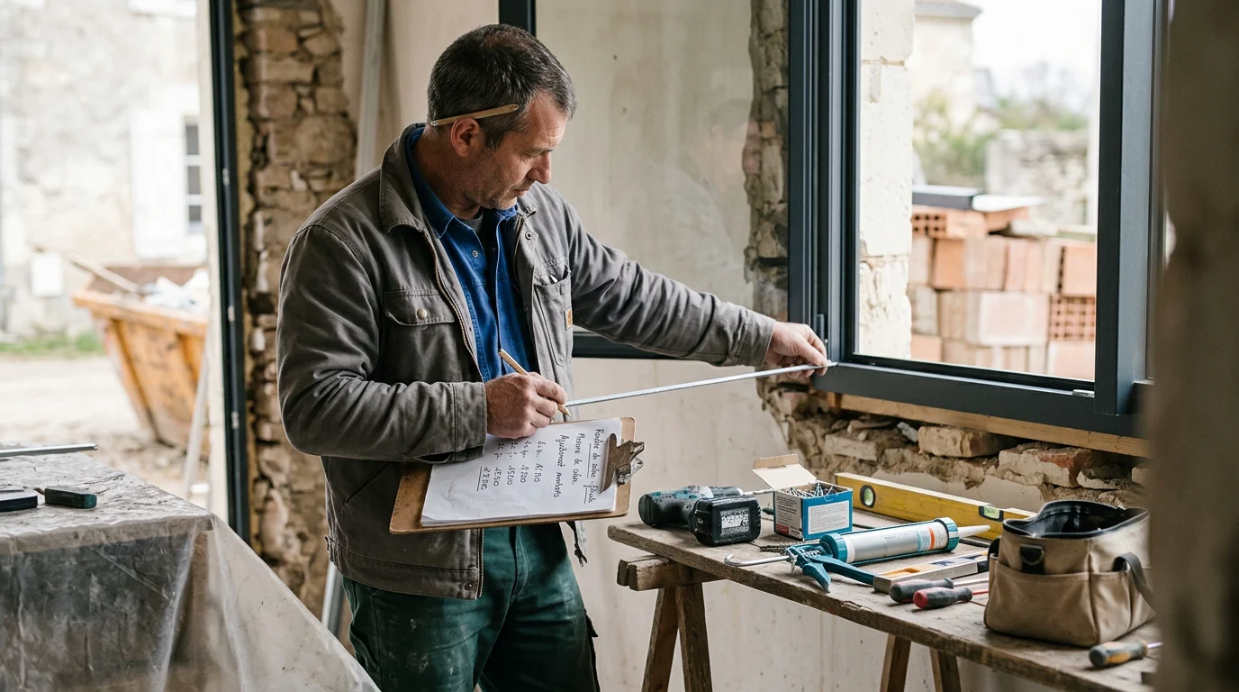 Pose d'une fenêtre en aluminium par un professionnel en rénovation