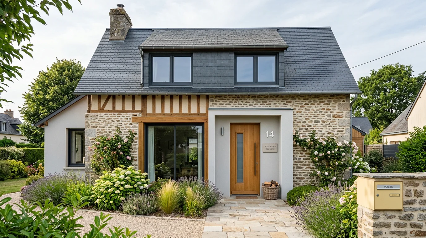 Façade de maison en Normandie équipée de menuiseries extérieures modernes