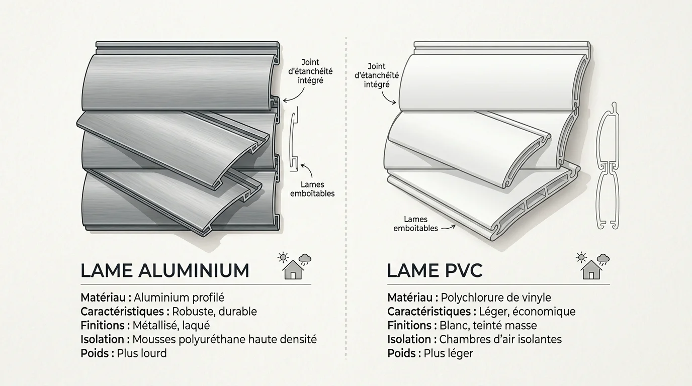Comparaison entre une lame de volet en aluminium et une lame en PVC