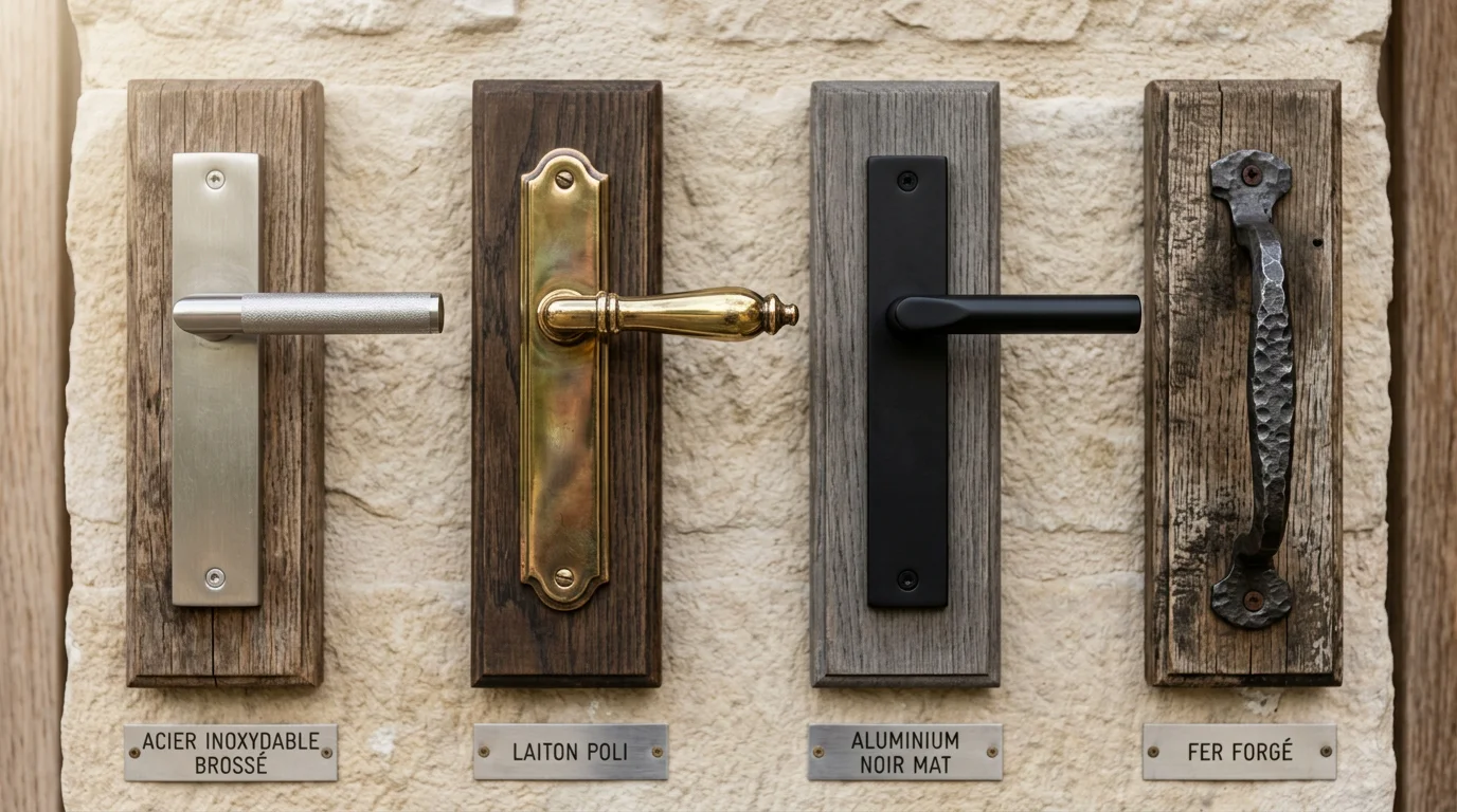 Quatre poignées de porte extérieures en différents matériaux résistants