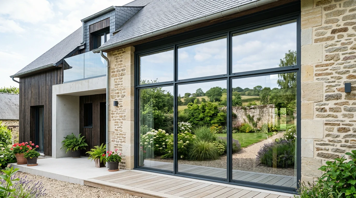 Fenêtre en aluminium gris anthracite sur façade de maison contemporaine