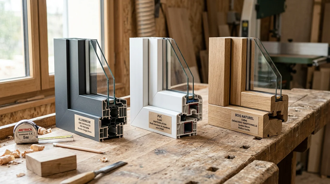 Comparaison de profilés de fenêtre en aluminium, PVC et bois