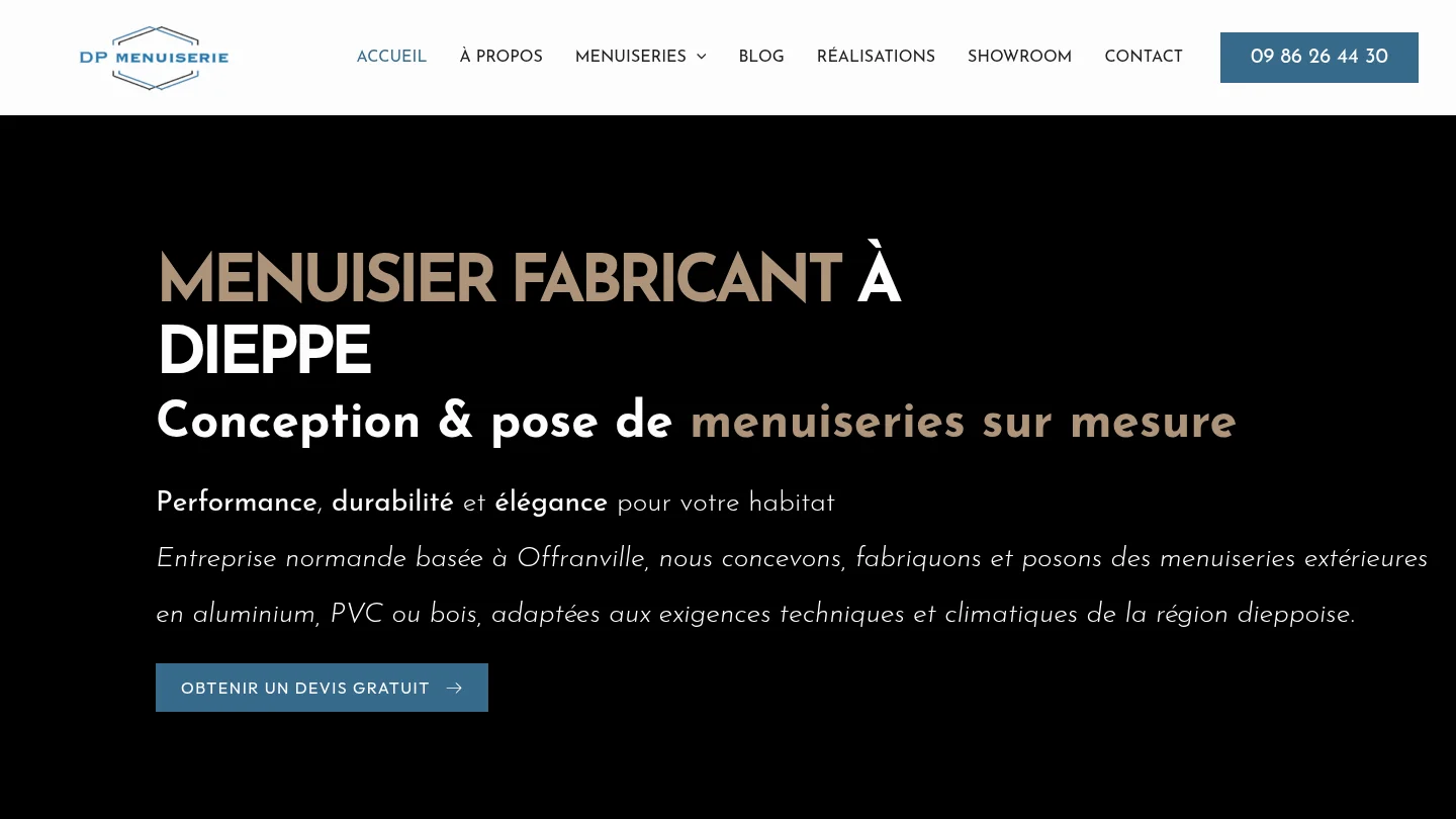 Capture de la page d’accueil de DP Menuiserie