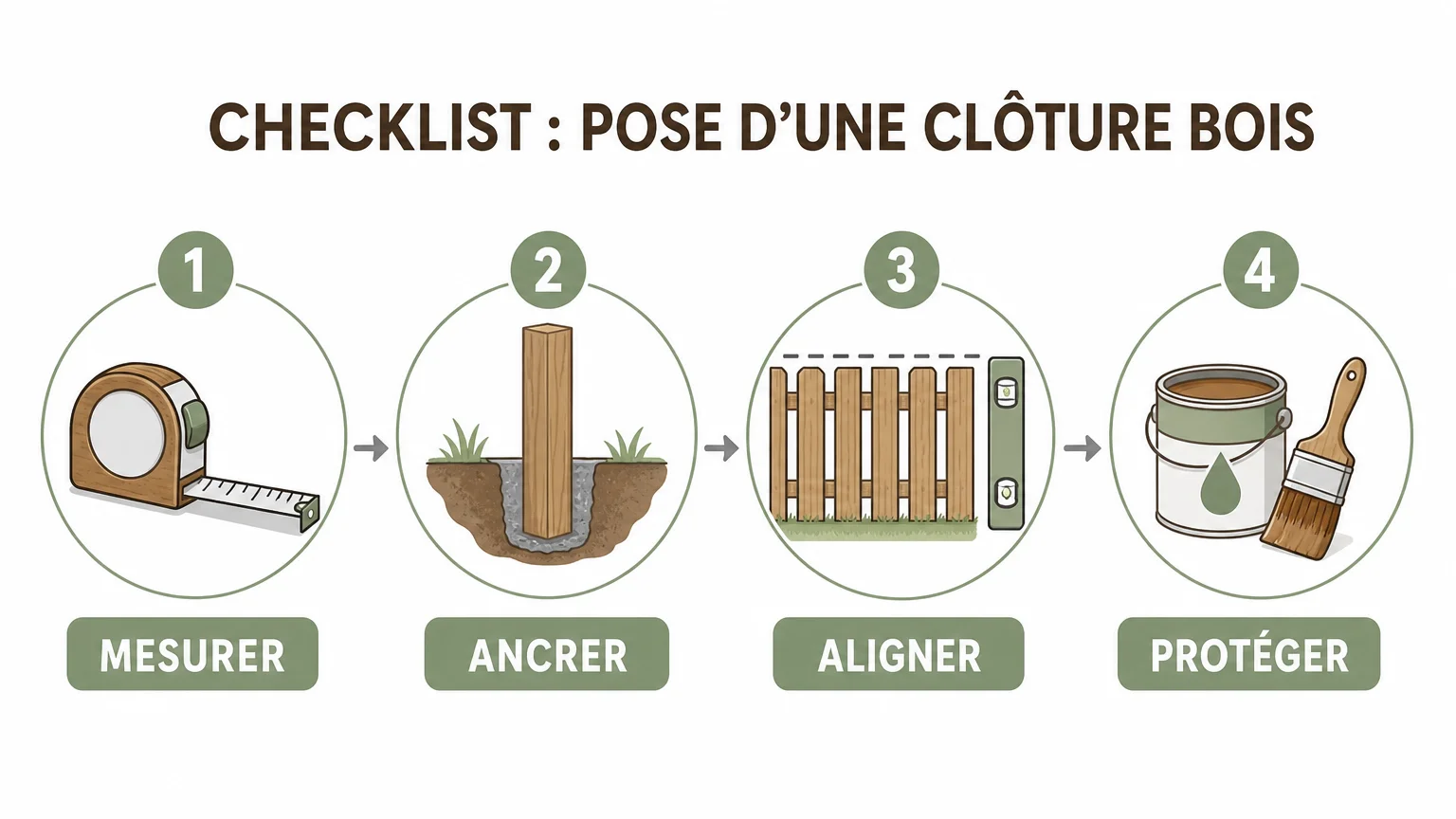 Checklist des étapes de pose d’une clôture bois