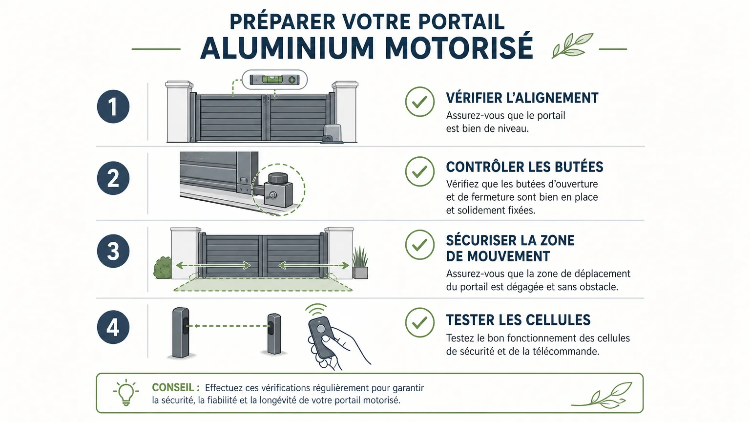 Checklist de sécurité pour un portail aluminium motorisé