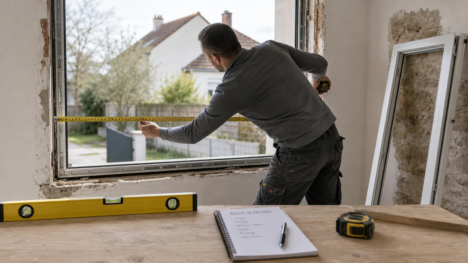 Prise de mesures d’une ouverture pour une fenêtre coulissante PVC sur mesure